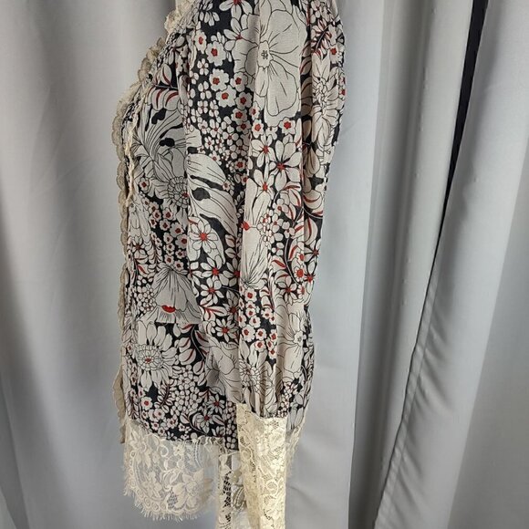 213 by Michelle Kim Multicolor Long Lace Sleeve Victorian Inspired Blouse Sz S - Picture 5 of 15